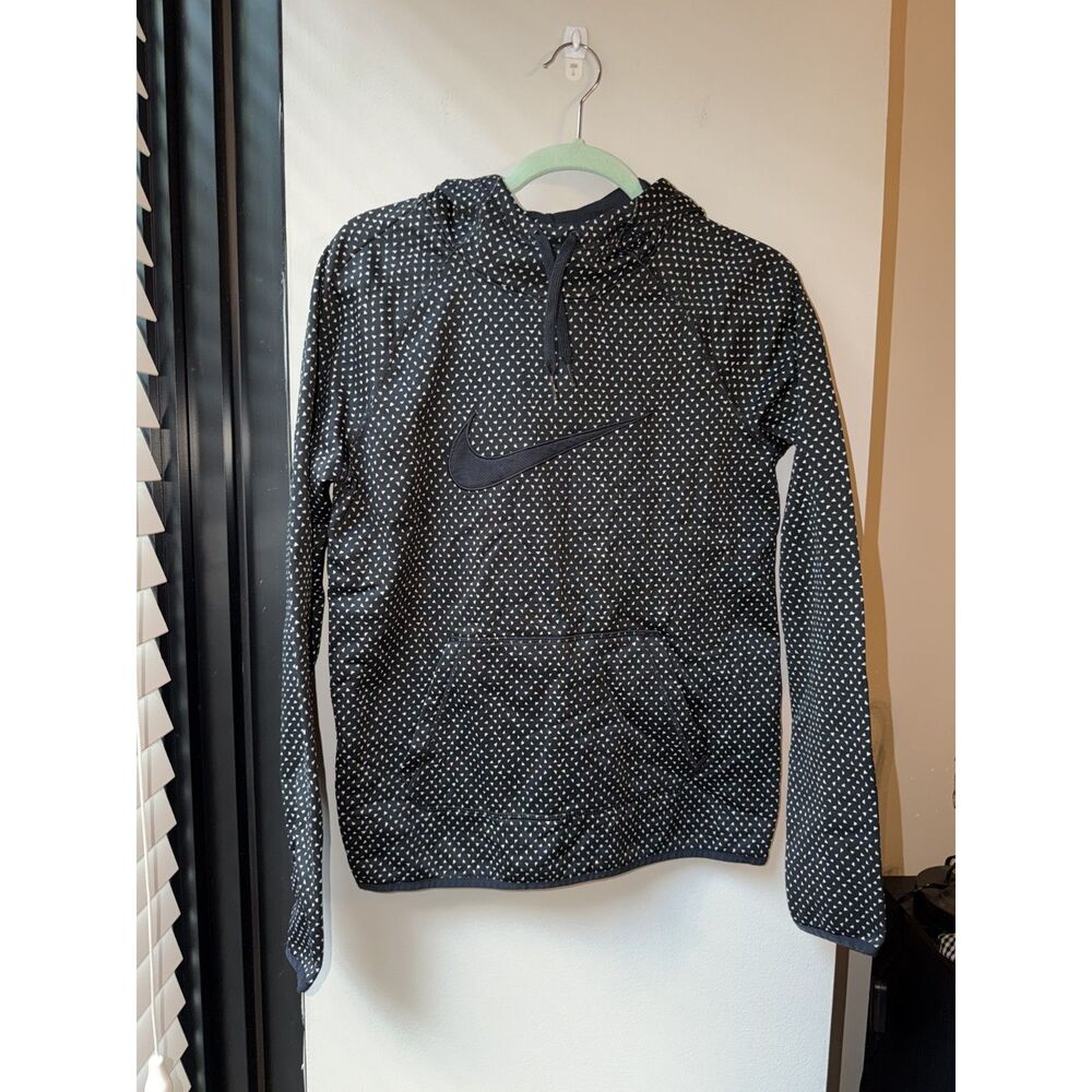 NIKE Dri-Fit Hoodie Black and White Dot Pattern Small